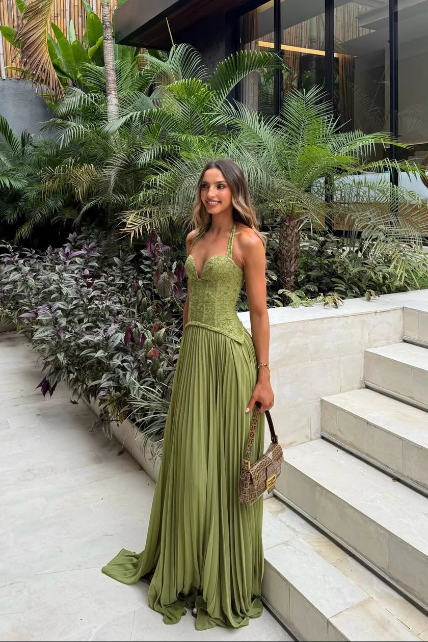 Kenley | Women's Pleated Corset Maxi Wedding Guest Dress