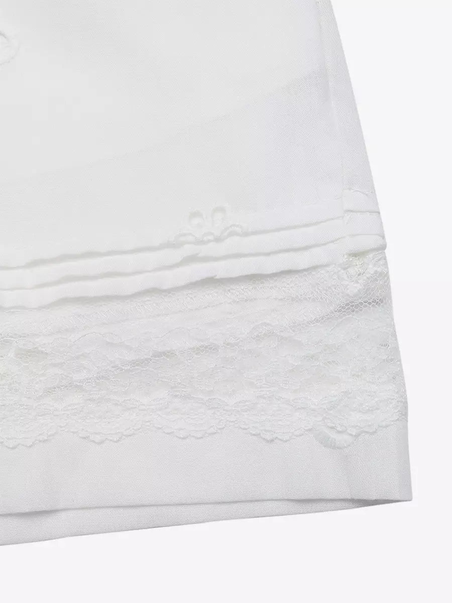 Women's White Elastic Waist Shorts With Floral Embroidery Lace Trim Casual Loose Summer Shorts