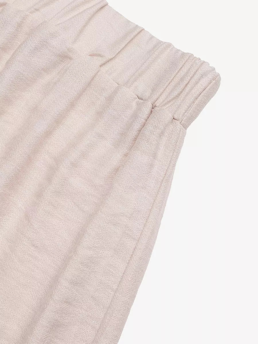 Women's Beige Elastic Waist Shorts With Black Wavy Trim Casual High Waisted Loose Summer Shorts
