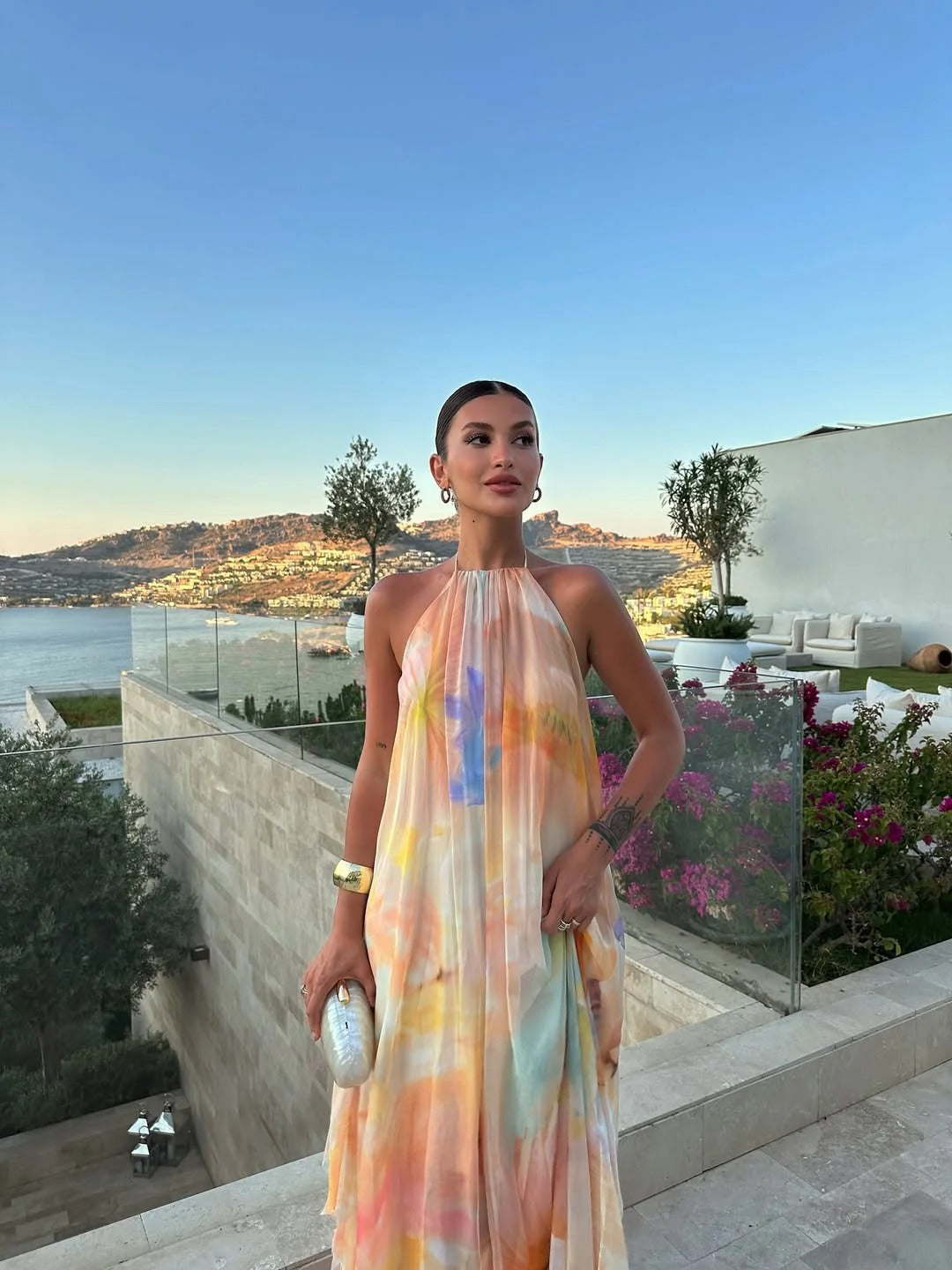Corinna | Women's Printed Halter Maxi Summer Wedding Guest Dress