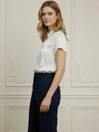 Short Sleeves Buttoned Solid Color Lapel Blouses&Shirts Tops